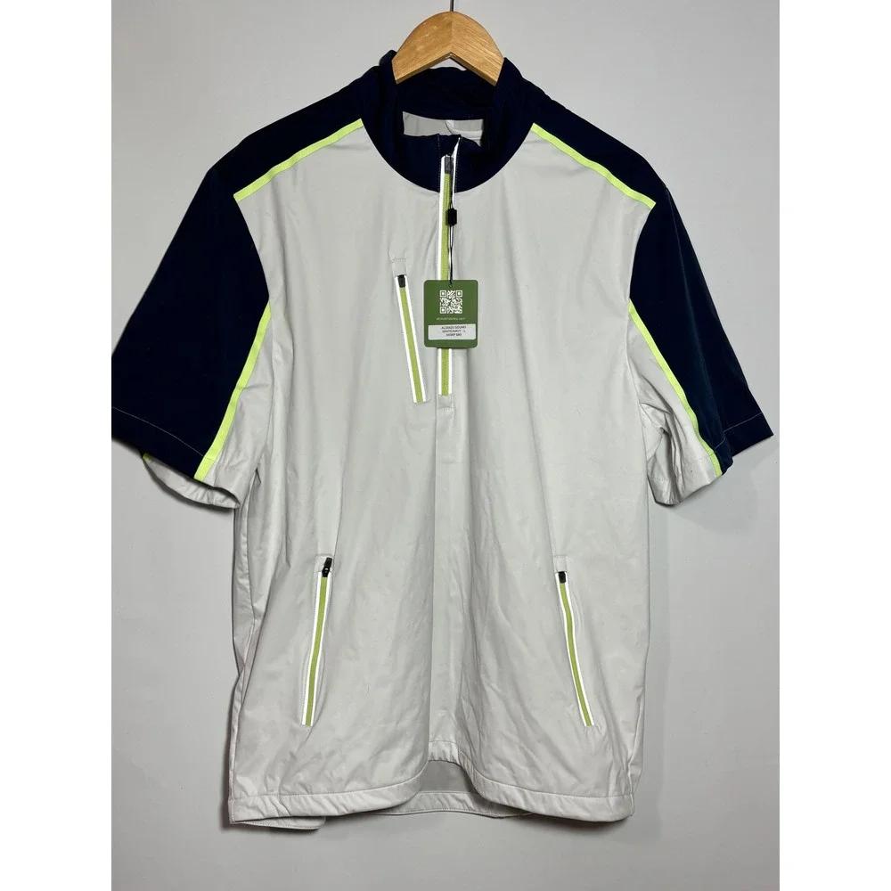 NWT Above The Links Mens Golf Windbreaker Jacket Short Sleeve White Navy Neon L‎